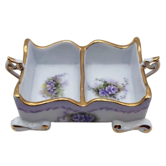 Cracker Barrel Victorian Style Floral Dual Tea Bag Caddy Holder 10k Gold Trim - Picture 1 of 6